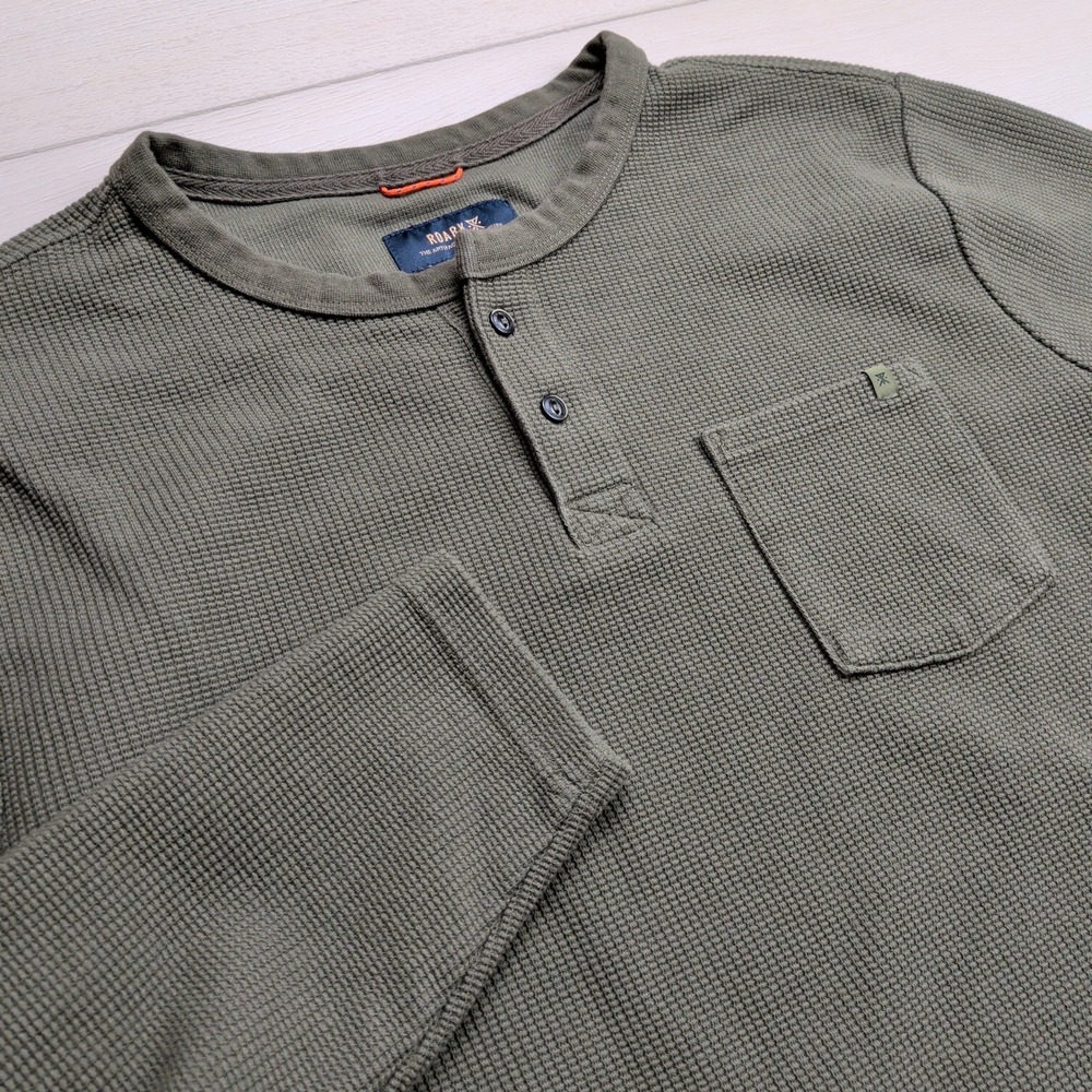 Roark Shirt Mens XL Green Companion Thermal Henley Long Sleeve Waffle Pocket
